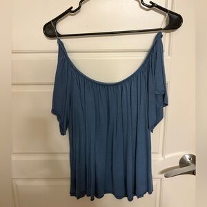 Blue Off-Shoulder Top Ruffle Sleeves